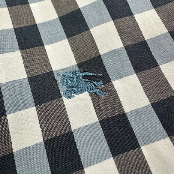 Burberry Shirt Mens Large Gray Blue Checkered Button Down Long Sleeve Plaid Work - Picture 5 of 11
